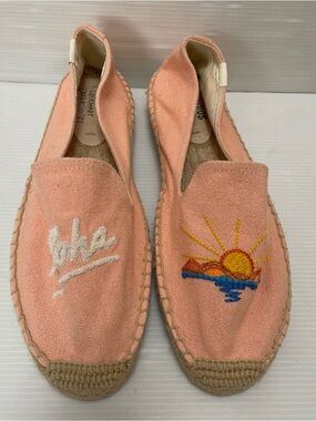 Soludos X Lockhart Embroidery Coral Aloha Platform Espadrilles Size 10